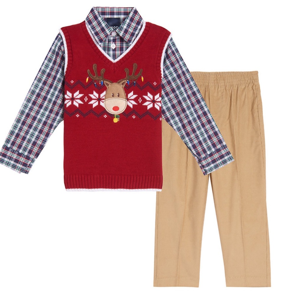 Baby Boy IZOD 👦🏻🦌❤️🎄 Reindeer Fairisle Sweater Vest Set.